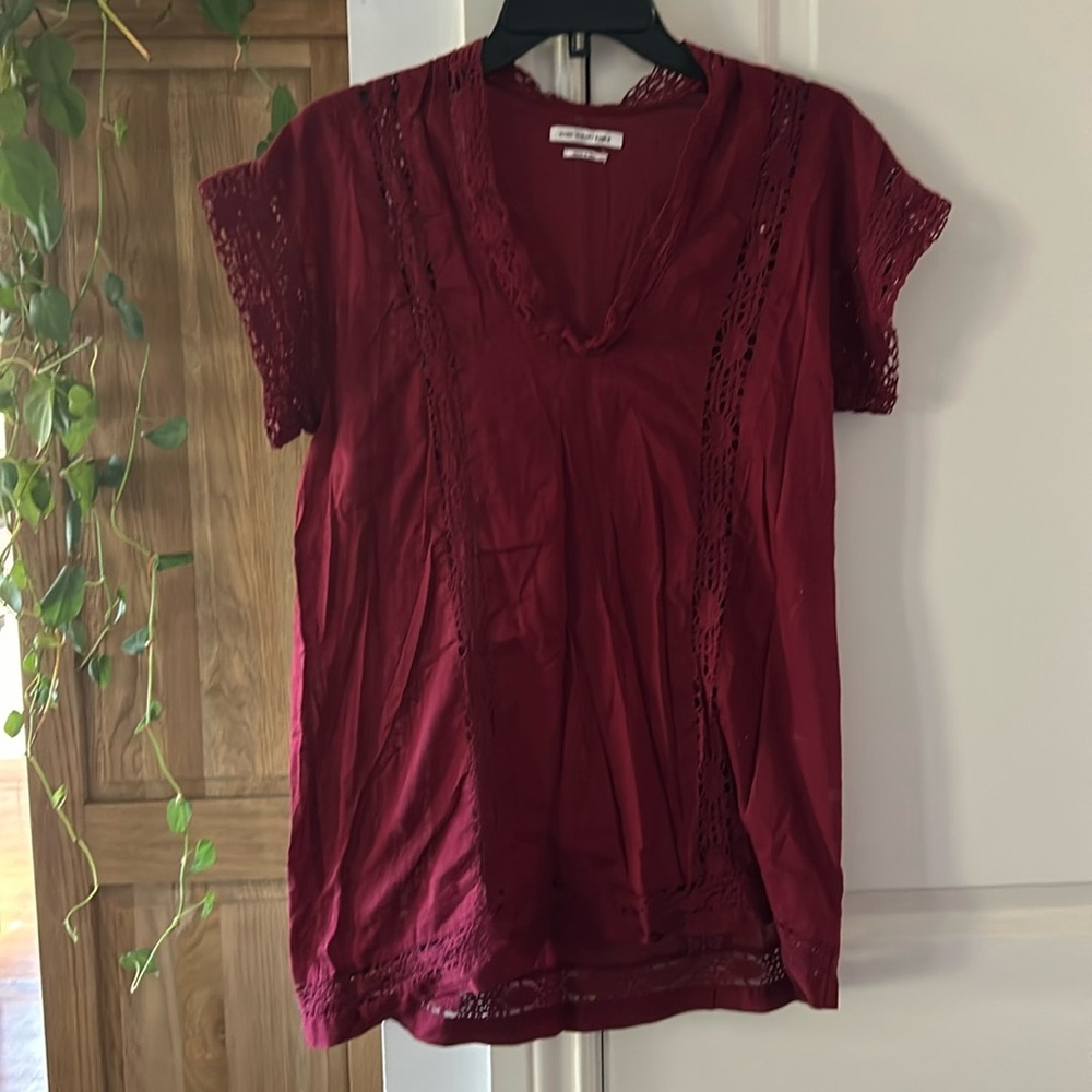 🎀 SSENSE ISABEL MARANT ETOILE cotton v neck burgundy short sleeve top